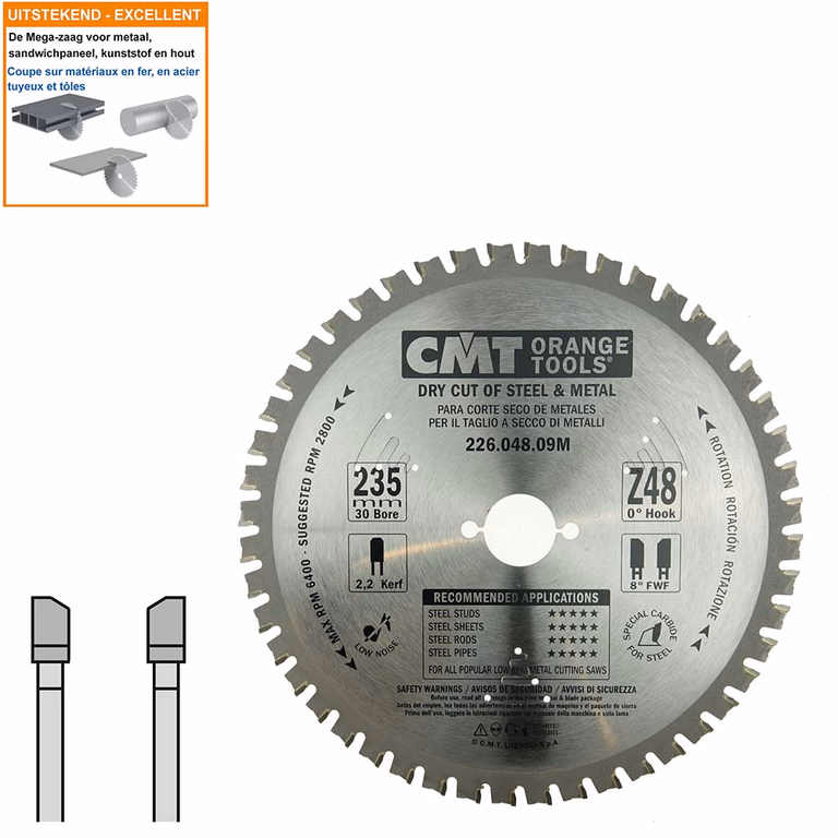 Multi-cirkelzaagblad met hardmetalen tanden D=235mm B=30mm K=2,2mm Z48