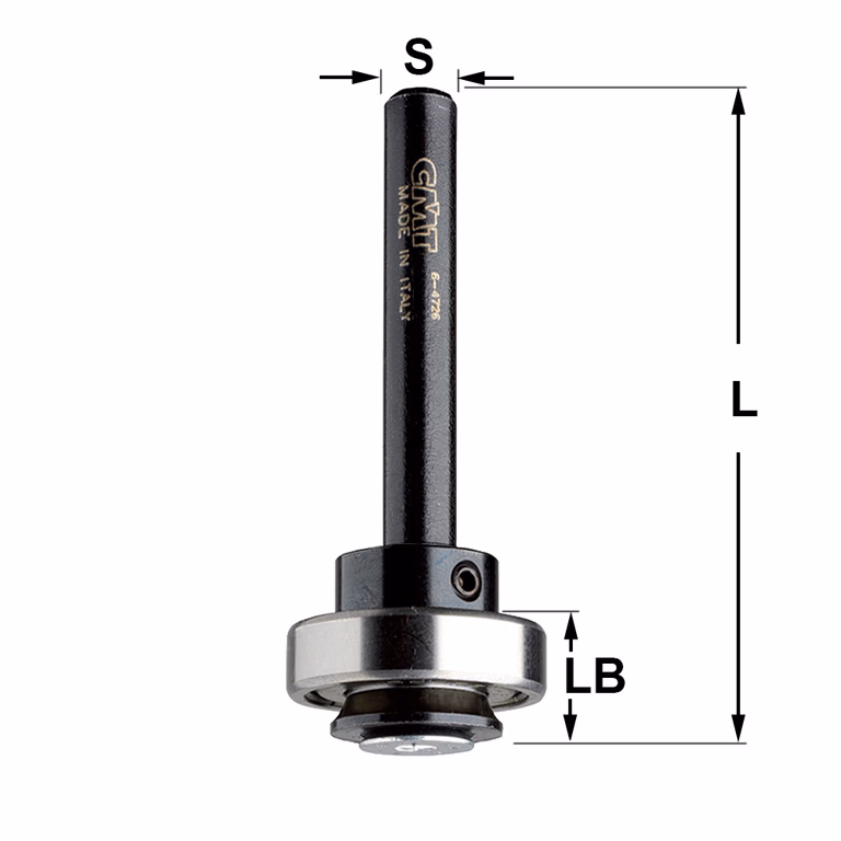 Spindel met kogellager S=6,35mm S=1/4" L=55mm LB=9mm