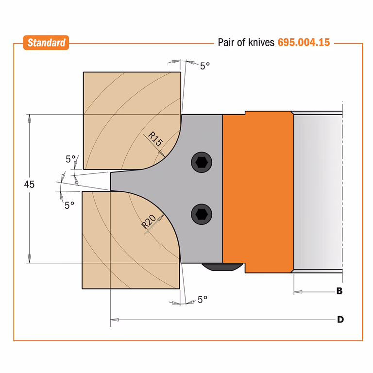 Profielmes voor multiradius-afrondfrees type 2.2 L=34,5mm I=45mm