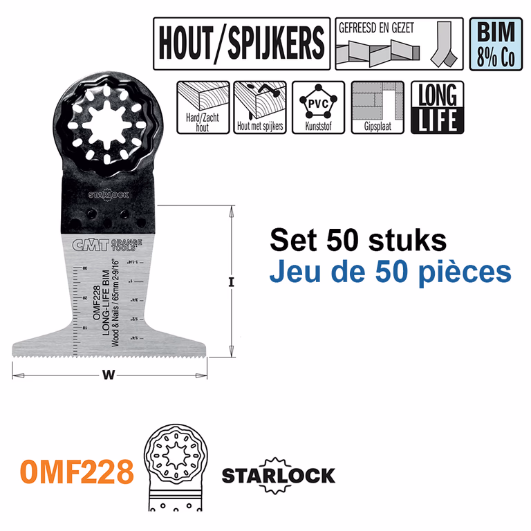 Multitoolzaagblad voor hout met spijkers, 65mm · OMF228-X50