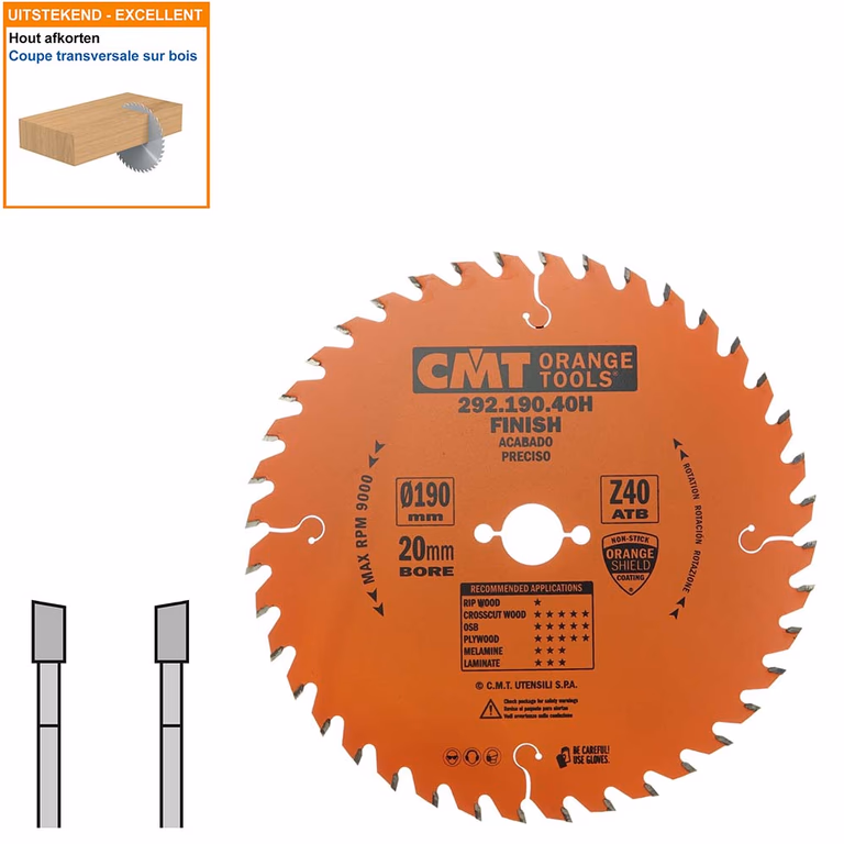 HW afkortcirkelzaag voor draagbare machines D=190mm B=20mm P=1,6mm Z40
