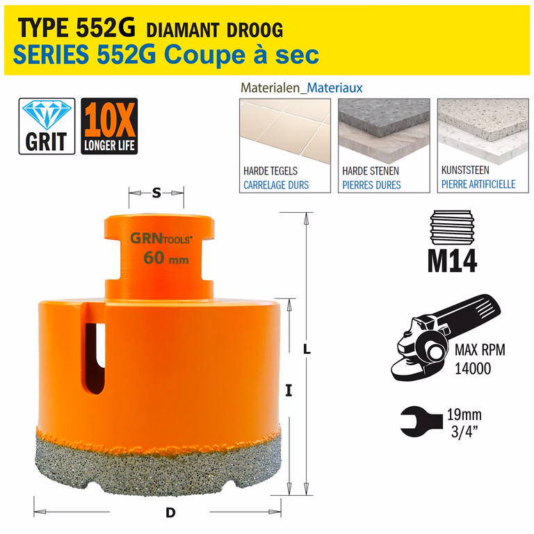 Gatzaag voor extreem harde materialen D=60mm S=M14 · 552-560G