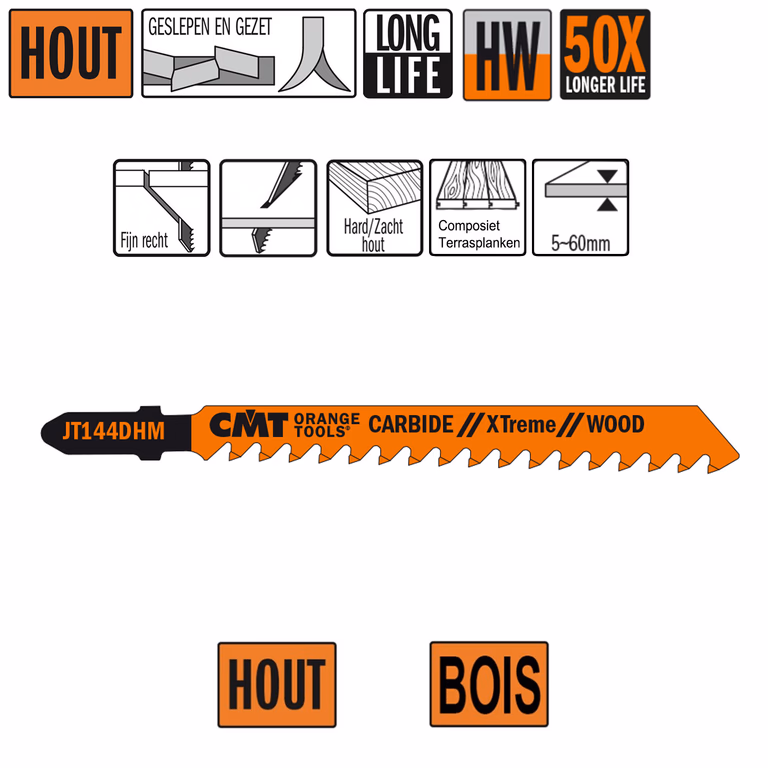Decoupeerzaagblad ideaal voor hardhout & composiet L=100mm I=75mm