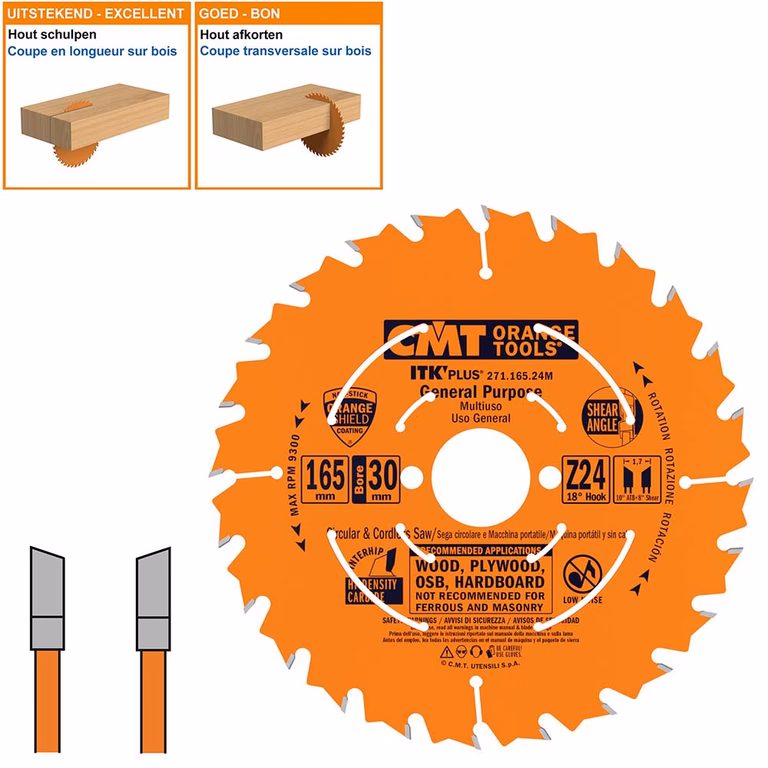Dunne schulp-en afkortzaag met hardmetalen tanden D=165mm B=30mm K=1,7mm Z24