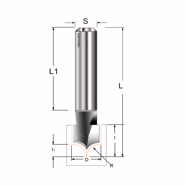 Afrondfrees (punt), HW D=9,53mm S=8mm I=9,52mm R=4,8mm