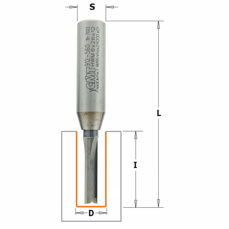 Groeffrees met rechte snijkoppen, HWM D=6mm S=12mm L=73mm I=26mm