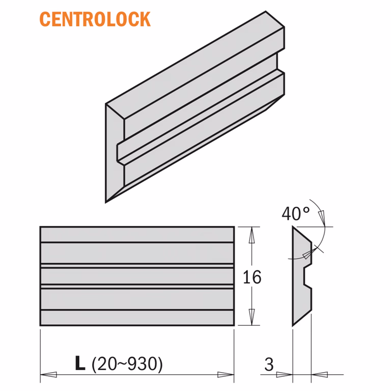 Centrolock schaafmes HPS 930x16x3 · 795.930.16