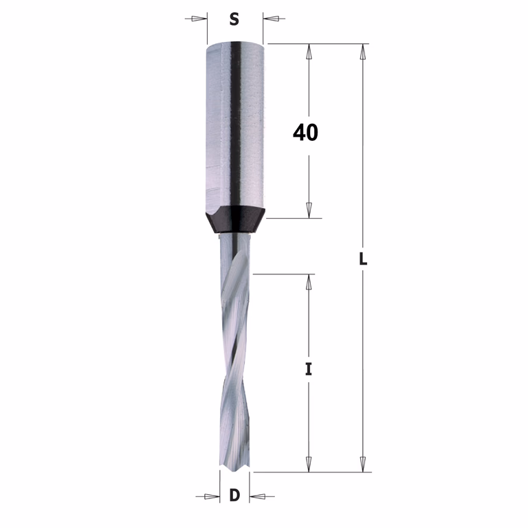 Drevelboor, rechts D=2mm L=70mm L1=38mm I=12mm