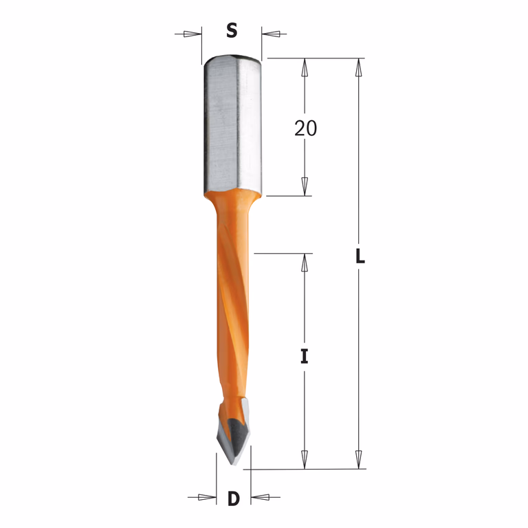 Spitse drevelboor, links D=5mm L=56mm L1=20mm I=30mm