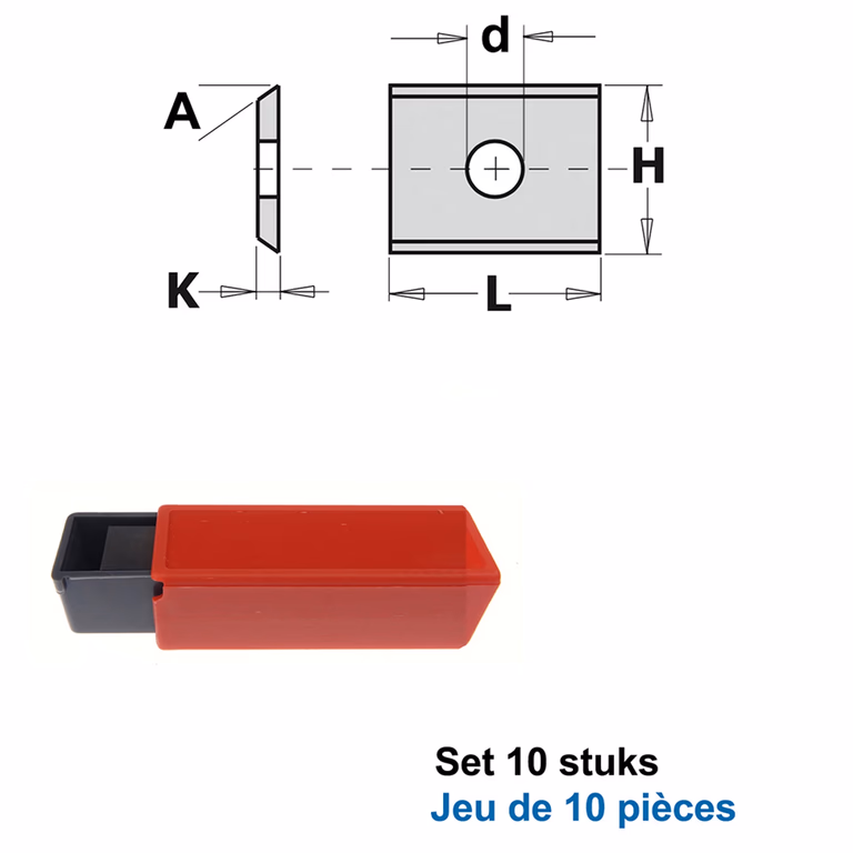 Speciale messen (per 10 st.) L=24,7mm K=1,5mm H=12mm A=45°