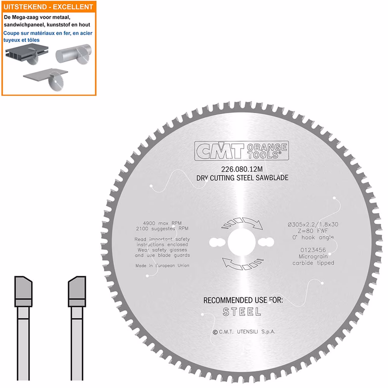 Multi-cirkelzaagblad met hardmetalen tanden D=305mm B=30mm K=2,2mm Z80