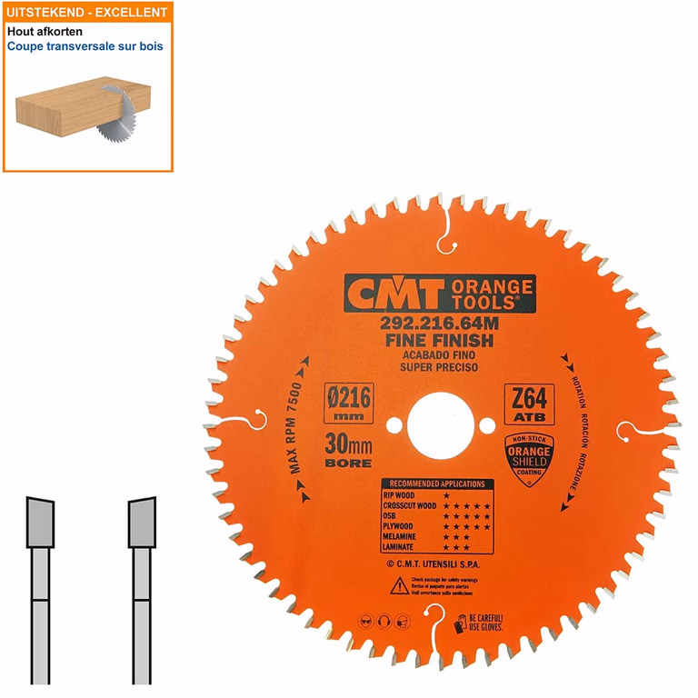 HW afkortcirkelzaag voor draagbare machines D=216mm B=30mm P=1,8mm Z64