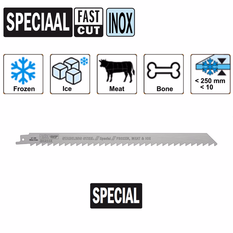 Reciprozaagbladen RVS (inox) 300x8.5x3TPI (H=19 K=1.2).