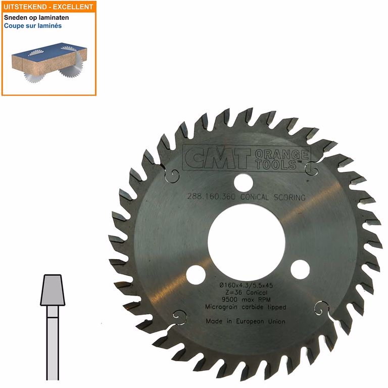 Conische voorritszaag met hardmetalen tanden D=160mm B=45mm P=3,2mm Z36
