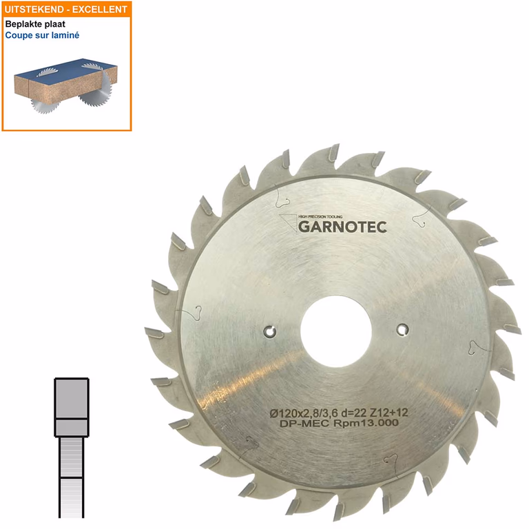 Twee-delige voorritszaag met diamanten tanden D=120mm B=22mm