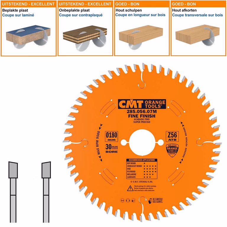 Zaagblad met hardmetalen tanden voor fijne afwerking D=180mm K=3,2mm P=2,2mm Z56