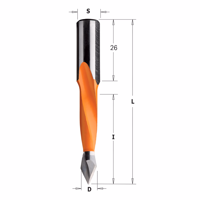 Spitse drevelboor, links D=5,55mm L=70mm L1=26mm I=35mm