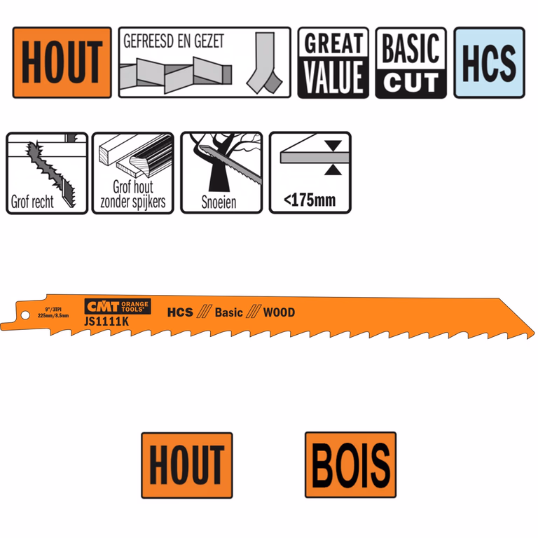 Reciprozaagblad HCS 225mm x 1,25 x 3TPI