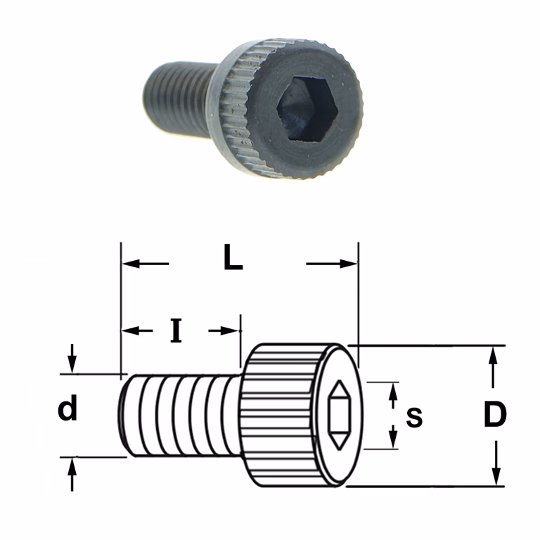 Inbusbout met ronde kop D=7mm S=3mm L=14mm I=10mm