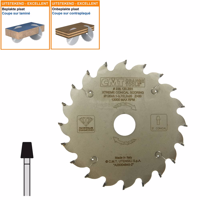 Conische voorritszaag met diamanten tanden D=120mm B=20mm Z20