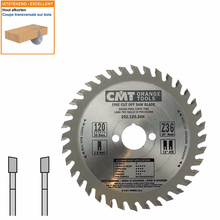 HW afkortcirkelzaag voor draagbare machines D=120mm B=20mm P=1mm Z36