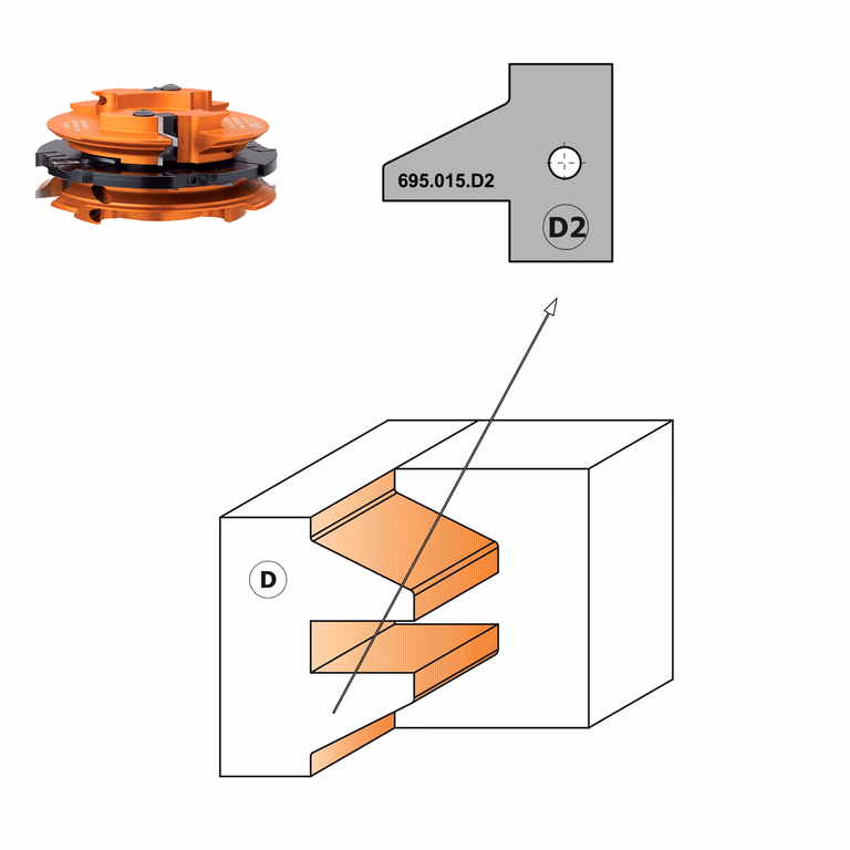 Profielmes voor 3-delige meubeldeurprofielfrees type D2 L=29,8mm K=2mm