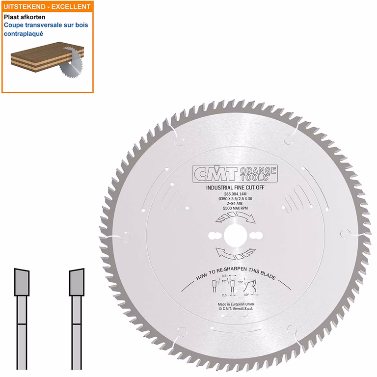 Zaagblad met hardmetalen tanden voor fijne afwerking D=350mm K=3,5mm P=2,5mm Z84 · 285.084.14M