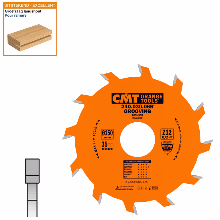 Groefzaag met hardmetalen tanden D=150mm K=3mm P=2mm Z12 · 240.030.06R