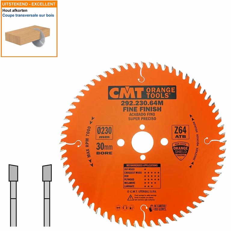 HW afkortcirkelzaag voor draagbare machines D=230mm B=30mm P=1,87mm Z64