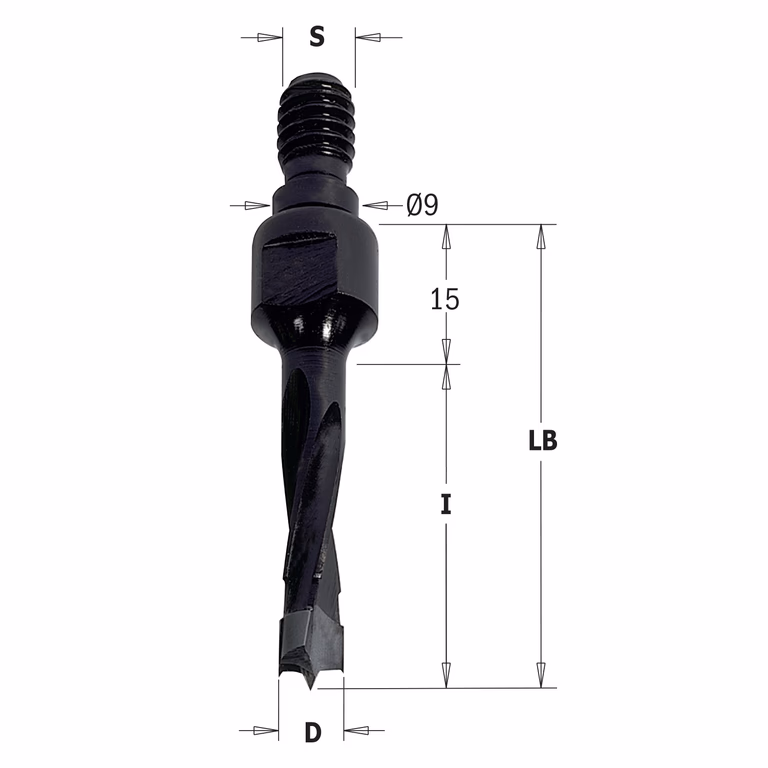 Drevelboor, rechts D=6mm L1=15mm I=40mm