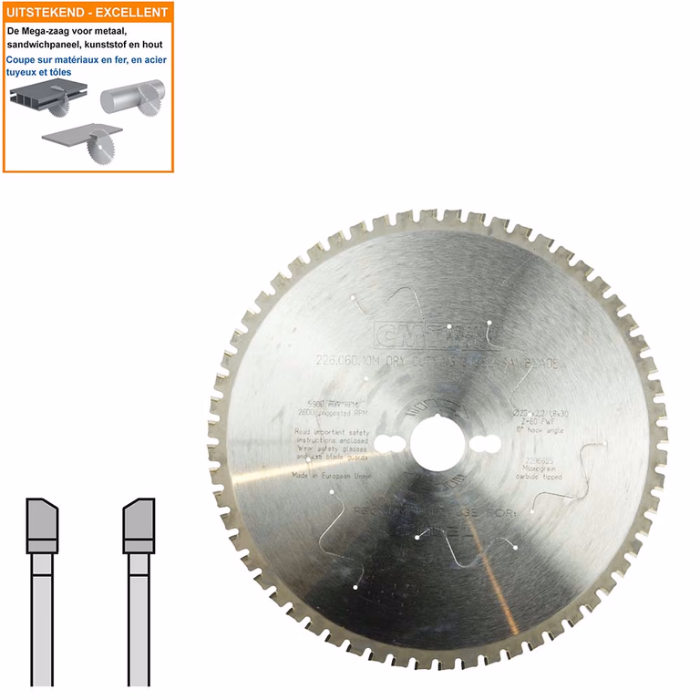 Multi-cirkelzaagblad met hardmetalen tanden D=254mm B=30mm K=2,2mm Z60
